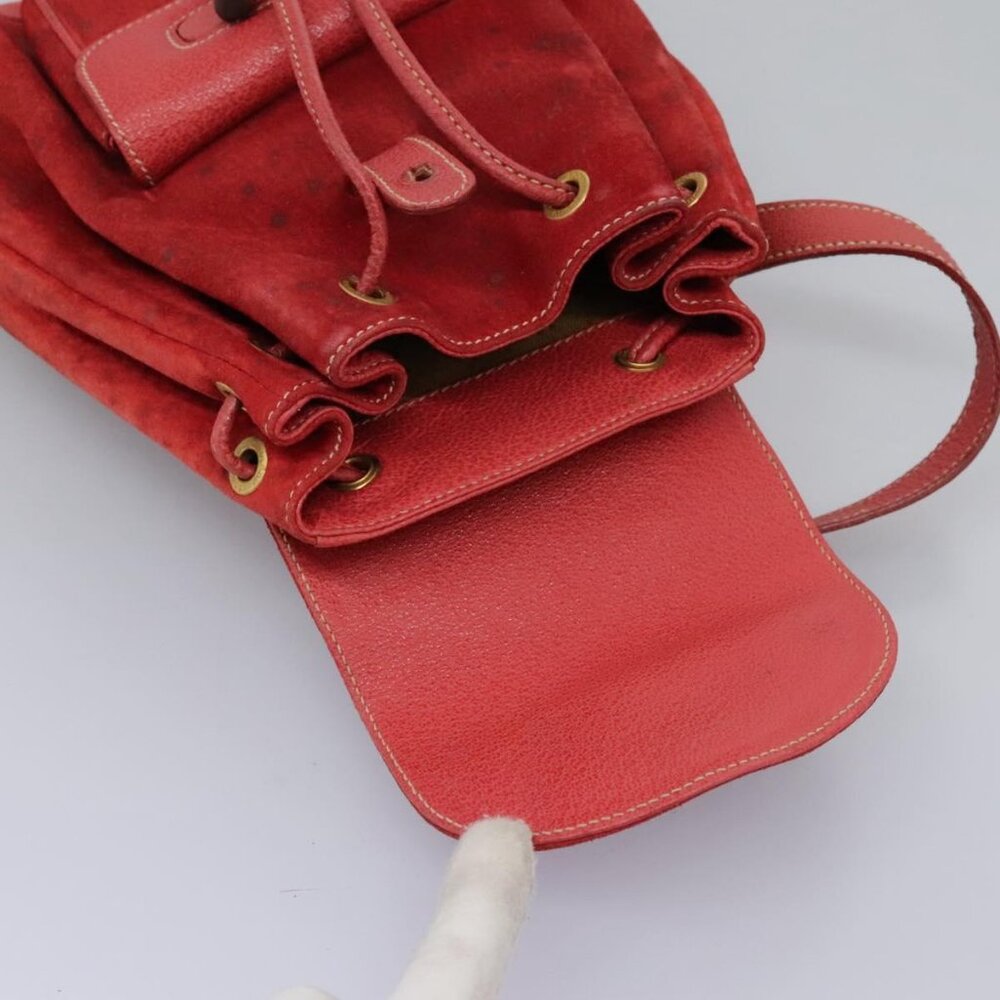 GUCCI Bamboo Backpack Suede Leather Red Gold - Picture 14 of 16